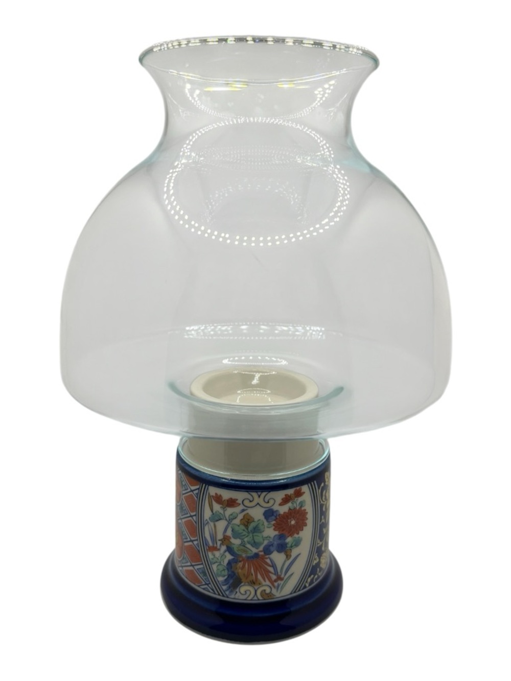 Vintage Chinoiserie Hurricane Lamp Ceramic Base glass shade